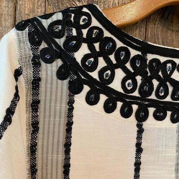 Soft Surroundings Sz XS Blk Coco De Mer Embroidered V-Neck Boho Tunic Dress - Picture 3 of 6